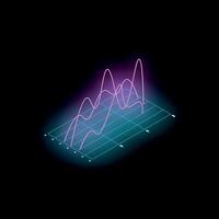 Glowing neon line chart showing growth on dark background vector