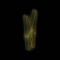 Glowing neon clothes peg icon graphic against black background vector