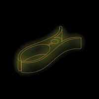Gold clothes peg icon on black background with neon light effect vector
