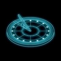 Neon blue sundial casting light on time measurement concept vector
