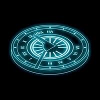 Neon blue sundial showing time passing isometric icon vector