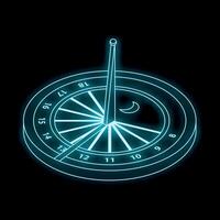Neon blue sundial showing time passing on black background vector