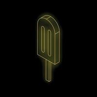 Glowing neon yellow ice cream on a stick over black background vector