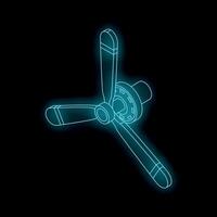 Glowing neon airplane propeller spinning on black background vector