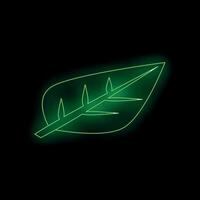 Neon green leaf glowing on black background vector