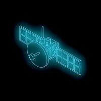 Neon blue satellite transmitting data from space vector