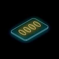 Glowing neon icon of pills in a blister pack is rotating on a black background vector