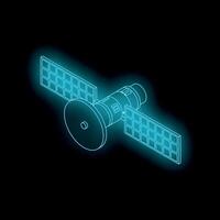 Neon blue satellite orbiting earth providing global connection vector