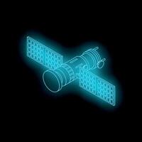 Neon satellite orbiting earth transmitting signal vector