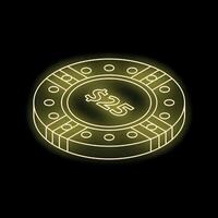 Neon poker chip glowing on black background vector