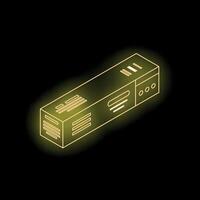 Neon yellow server rack glowing on black background vector