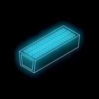 Neon glowing rectangular manhole cover with ventilation openings on black background vector