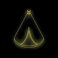 Glowing neon line drawing of a teepee on black background vector