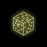 Neon yellow dice glowing on dark background vector