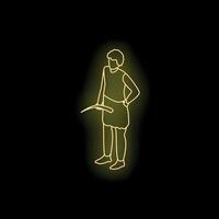 Neon sign of a butcher sharpening his knife on a black background vector