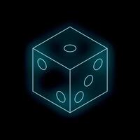 Glowing blue neon dice with five showing on black background vector