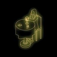 Fortune teller reading crystal ball at round table with neon light effect vector