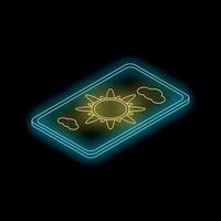 Neon sign showing smartphone with sun and clouds for weather app on black background vector