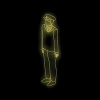 Neon yellow silhouette of a ship captain wearing uniform standing at attention on black background vector