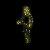 Neon man walking away wearing a cap isometric view vector