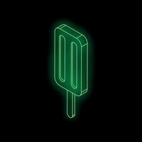 Glowing neon green ice cream on a stick on black background vector