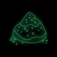 Green neon style icon of ground coffee beans piled up on black background vector