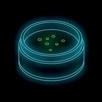 Glowing neon sign of miso soup in blue and green light on black background vector