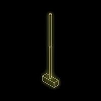 Glowing neon line icon of a polo mallet illuminating the dark background vector