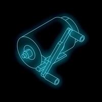 Neon icon of electric motor with winding representing power source vector