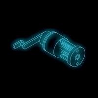 Blue neon mechanical pencil sharpener rotating on black background vector