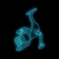 Neon fishing reel glowing against black background vector