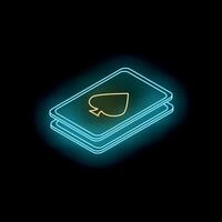 Neon style ace of spades playing card on black background vector