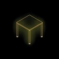 Neon yellow square table shining on black background vector