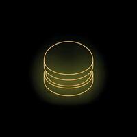 Yellow neon style database icon glowing on black background vector