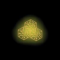 Neon yellow dice glowing on dark background vector