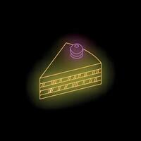 Neon sign showing a delicious slice of cake with cherry topping vector