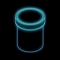 Blue neon style round storage jar glowing on black background vector