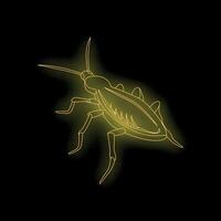Neon style cockroach glowing on black background vector