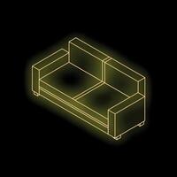Neon yellow sofa shining in the dark isometric view vector