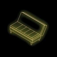 Neon yellow sofa bed transforming into a bed isometric view vector