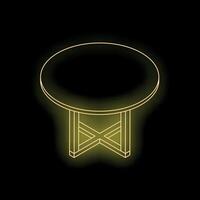 Round table shining in yellow neon light on black background vector