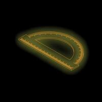 Glowing neon protractor measuring angles on black background vector