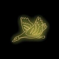 Yellow neon light goose flying with open wings vector