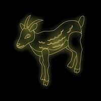 Neon style illustration of a goat standing on black background vector
