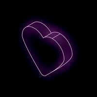 Purple neon heart is glowing on black background vector