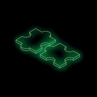 Green neon puzzle pieces connecting on dark background vector