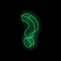 Green neon question mark glowing on black background vector