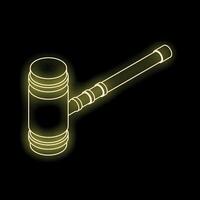 Neon gavel icon representing law and justice on black background vector
