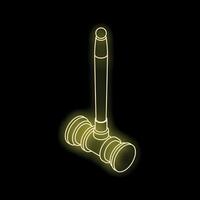 Yellow neon gavel striking surface creating shadow on black background vector