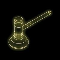 Neon gavel icon representing law and justice on black background vector